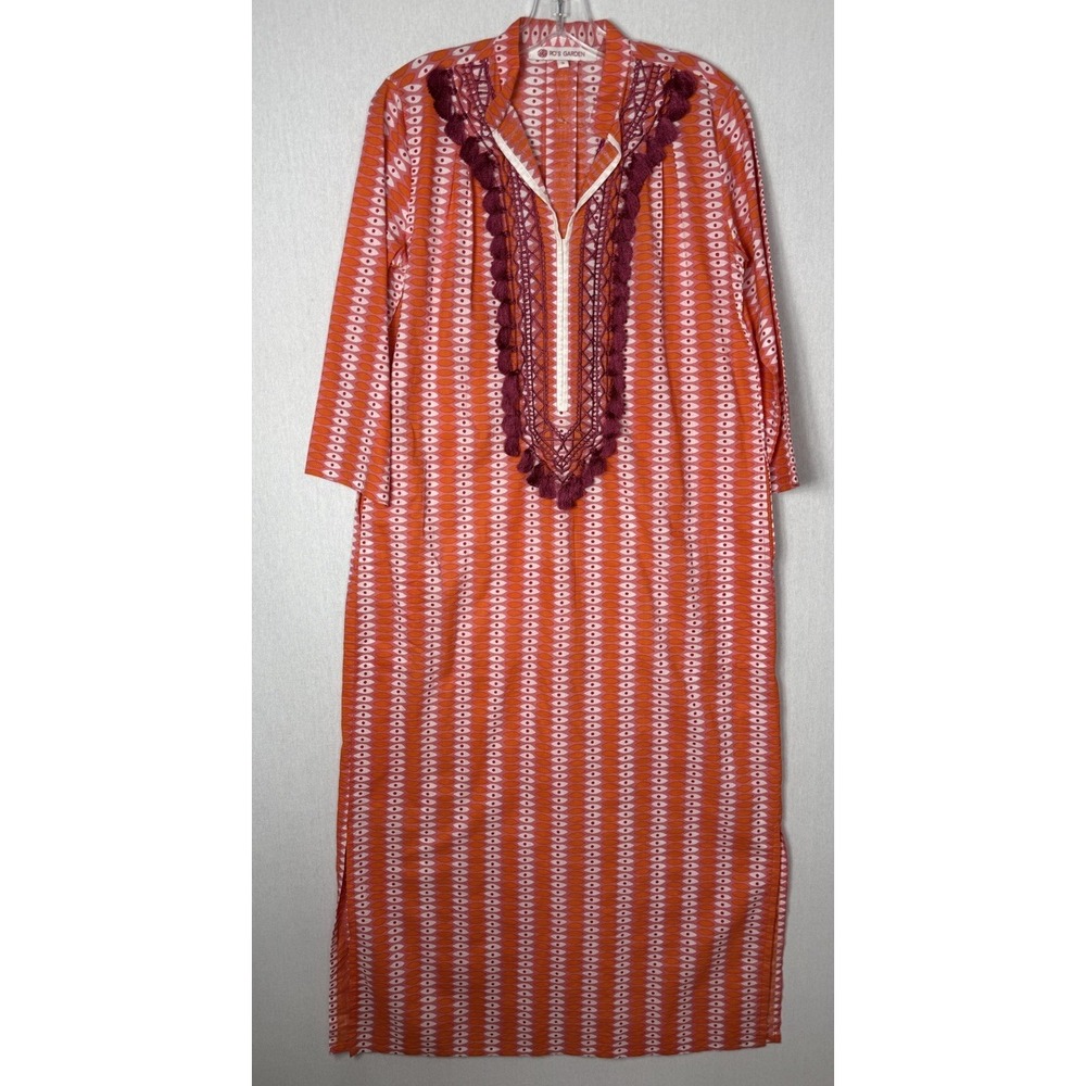 RO'S GARDEN Alessandra Maxi Caftan Colorful Tassels Anthropologie Size Small New - Picture 3 of 14